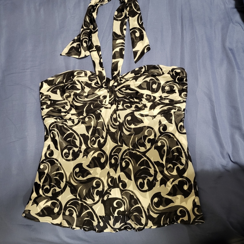White House Black & White Market Swirl Print Halter Top Size 14
